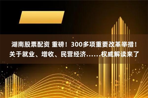 湖南股票配资 重磅！300多项重要改革举措！关于就业、增收、民营经济……权威解读来了